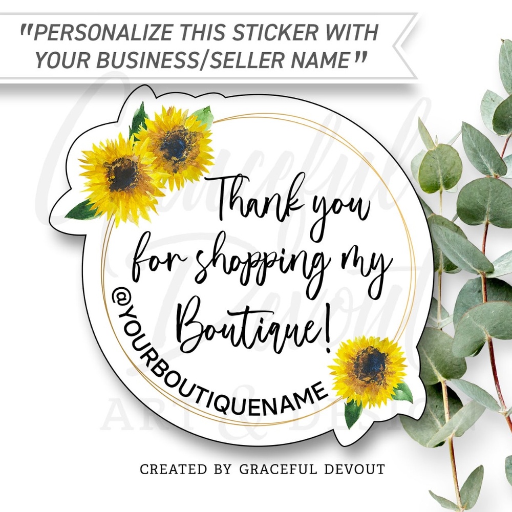 🌻Thank You For Shopping My Boutique- Sticker 2" (inches)(48ct.) [GD83-48]